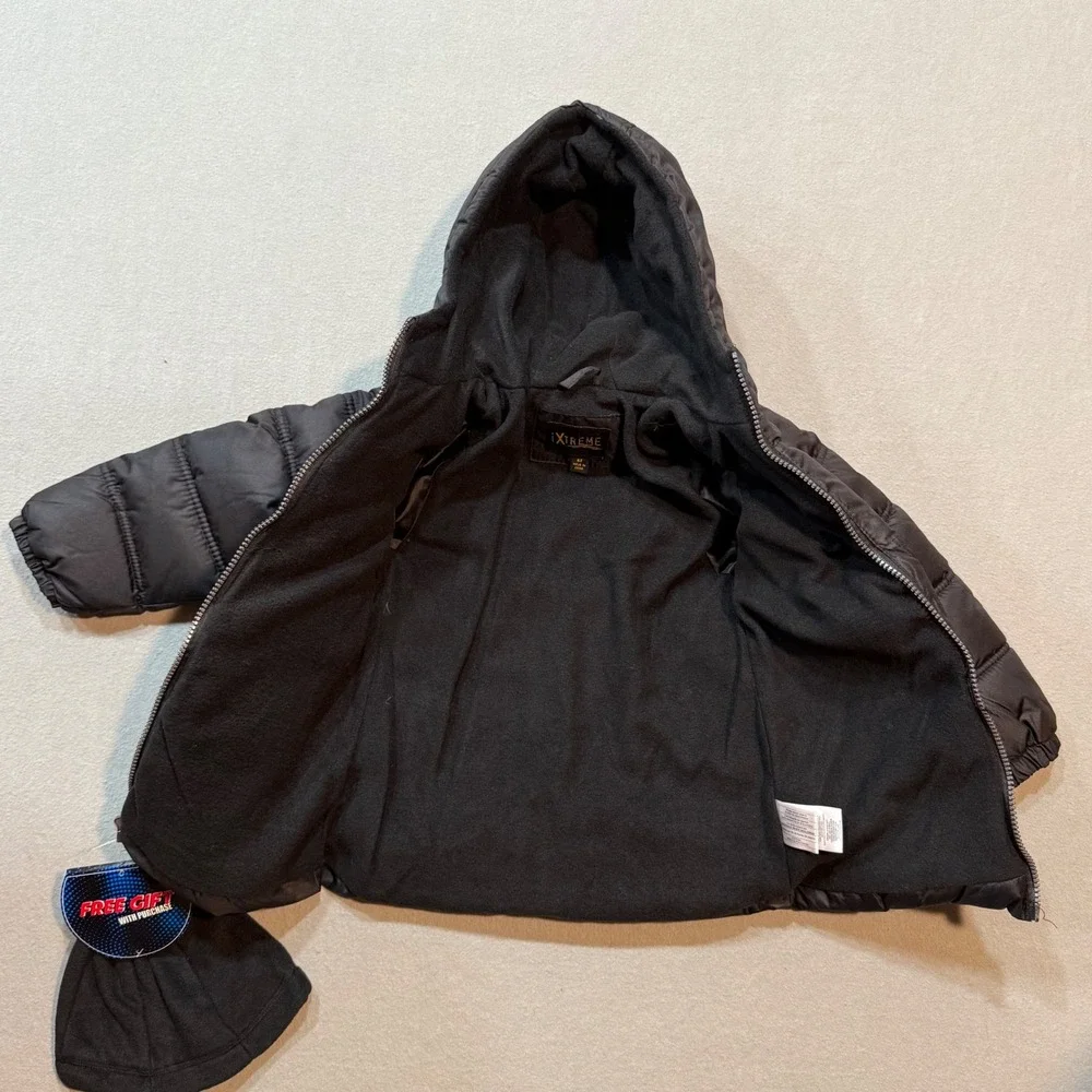iXtreme Outfitters Puffer Hooded‎  Black Jacket Bonus Hat Boys Size 4T